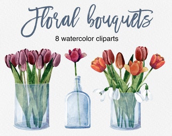 Watercolor Flower Bouquet Clipart: Spring Floral PNG (Commercial Use)