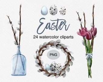 Clipart de acuarela de Pascua: Flores de primavera PNG (uso comercial)