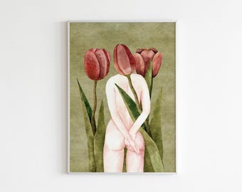 Among the Blooms – Watercolor Art Print, Feminine Botanical Artwork, Symbolic Wall Art