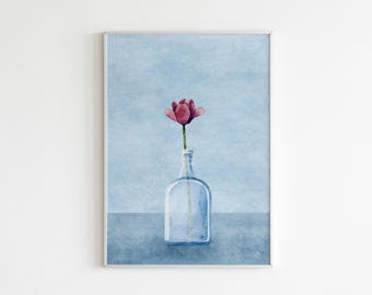 Watercolor Tulip in Vase Art Print: Minimalist Floral Poster (Digital Download)