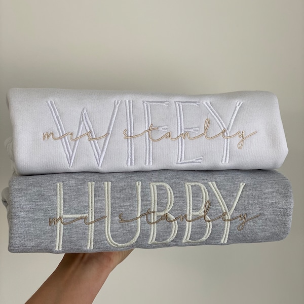 Wifey Personalised Embroidered Jumpers | Personalized sweatshirts | Custom Embroidery | Engaged Married Wed Wedding Bride to be Hubby