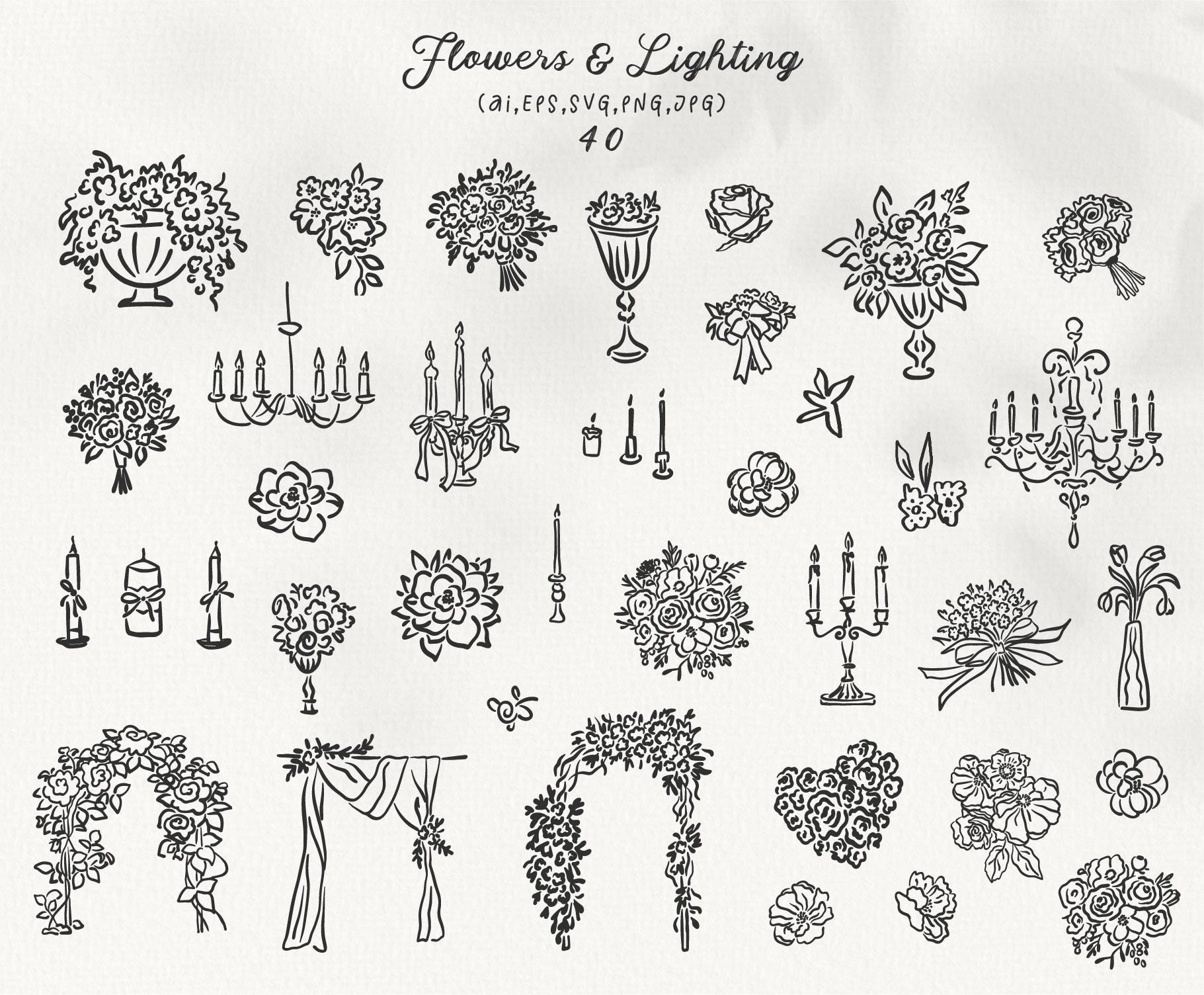 Wedding Clipart Bundle | Hand Drawn Wedding Illustrations | Bride and ...