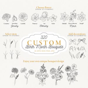 Birth Month Svg Bundle, Custom Birth Flower, Flower Svg, Birth Month Flower Bouquet, Birth Flower Tattoo, Clipart, Birthday Flower Svg