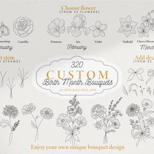 Geburtsmonat Bündel, individuelle Geburtsblume, Blumenschmuck, Geburtsmonat Blumenstrauß, Geburtsblume Tattoo, Clipart, Geburtstagsblume svg