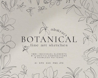 Abstract Flowers, Botanical Line Art, Minimalistic Line Flowers, Botanical Line Art Clipart, Vector Illustrations, Floral Line Art PNG, SVG