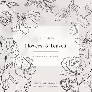 Paquete de flores SVG PNG, arte lineal floral dibujado a mano, ilustración floral para uso comercial, archivo de corte de flores para Cricut, descarga de dibujos