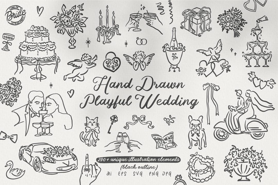 Wedding Clipart Bundle | Hand Drawn Wedding Illustrations | Bride and ...