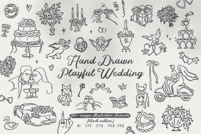 Wedding Clipart Bundle | Hand Drawn Wedding Illustrations | Bride and ...