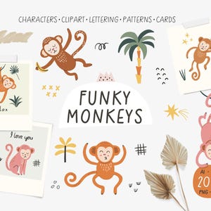 Cute Monkey PNG SVG Clipart, Monkey Vector, Monkey Clipart, Monkey Lover, Animal Clipart, Forest Animal Clipart, wzór, Komercyjne wykorzystanie