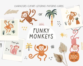 Cute Monkey PNG SVG Clipart, Monkey Vector, Monkey Clipart, Monkey Lover, Animal Clipart, Forest Animal Clipart, pattern, Commercial use