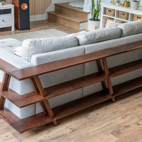 Modern Sofa Table with Brass Dowels | Custom Sofa Table | Walnut Sofa Table | Maple, Oak, Sapele, Mahogany | Wood Sofa Table