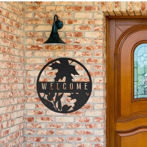 Round Metal Welcome Sign for Front Door | Metal Fall Welcome Sign | Metal Welcome Home Sign for Doorway | Laser Cut Name Sign