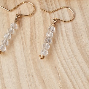 Clear Quartz crystal drop earrings, Birthstone earrings, April, Dangle gemstone, Gold fill, Healing earrings, Gemstone