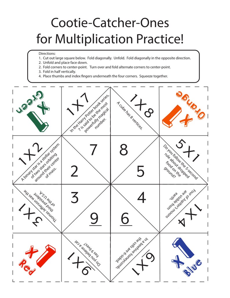 Multiplication Cootie Catcher Learning Math Fun Printable Download 0955