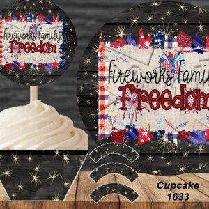 Firework Family Freedom Cupcake Wrapper & Topper 1633
