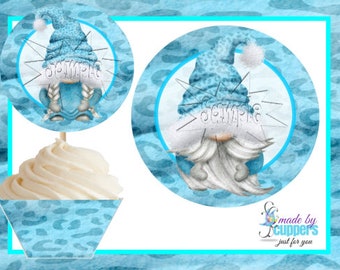 Aqua Lepoard Gnomes Cupcake Wrappers & Toppers 1620