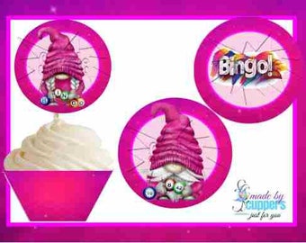 Bingo Gnomes Cupcake Wrappers & Toppers 1625