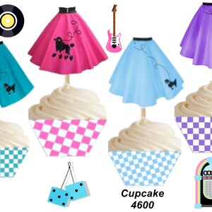 Poodle Skirt Cupcake Wrapper & Topper Instant Download 4600