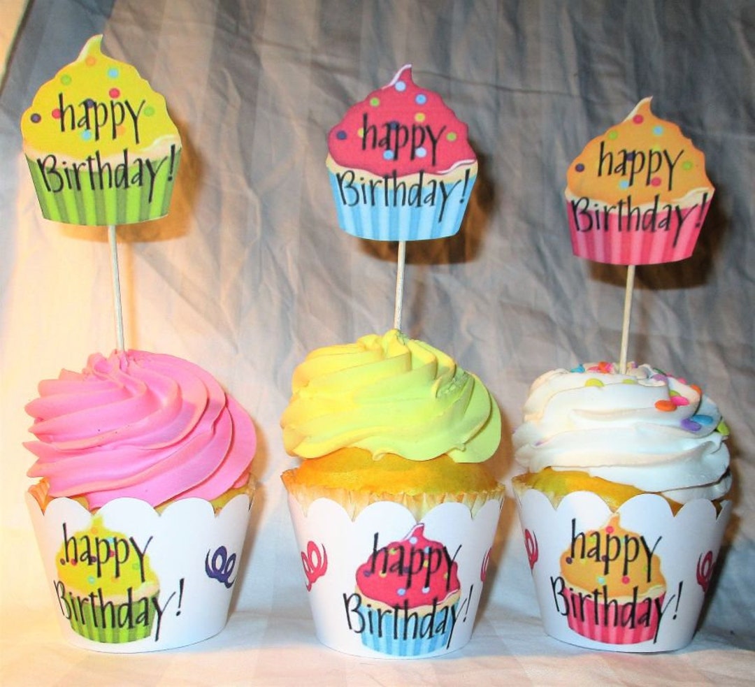 Cupcake Happy Birthday Cupcake Wrapper & Topper Set 1843 Etsy