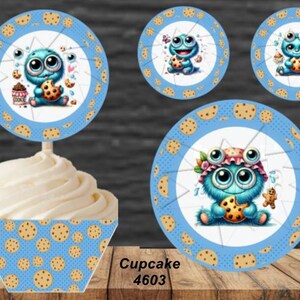 Baby Cookie Monster Cupcake Wrapper & Topper Instant Download 4603