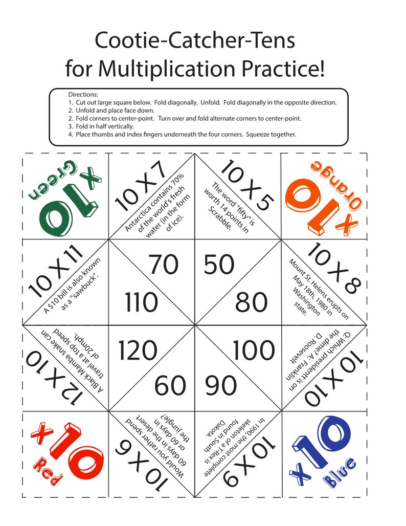 Multiplication Cootie Catcher Learning Math Fun Printable Download 0955