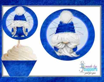 Winter Blue Gnomes Cupcake Wrappers & Toppers 1627