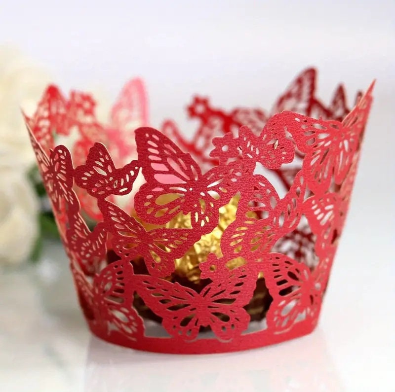 Red Butterfly Cupcake Wrappers Wedding Party Decorations Etsy