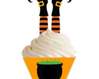 Witch Legs   Halloween Cupcake Wrapper & Topper Printable Download 1300