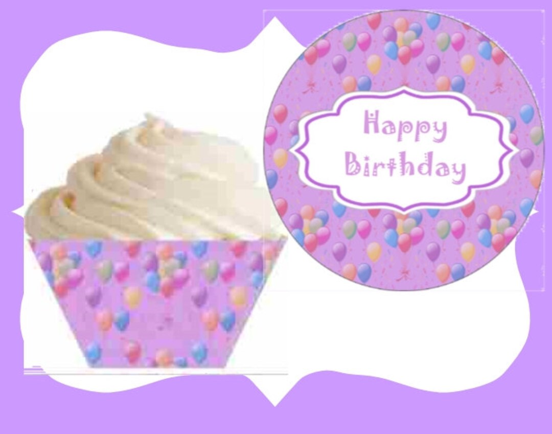 Purple Happy Birthday Cupcake Wrapper & Topper Set 2062 Etsy