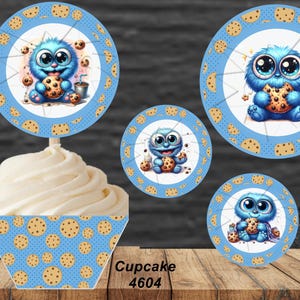 Baby Cookie Monster Cupcake Wrapper & Topper Instant Download 4604