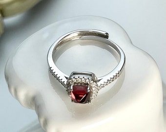 Natürlicher Granat Ring, Verlobungsring, Sterling Silber Ring, Januar Birthstone, Jubiläumsring, Geschenk für sie