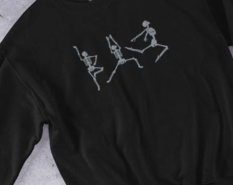 Halloween Spookachtig seizoen Dansen Skeletten Geborduurd Unisex-sweater