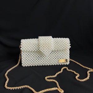 Pearl Beaded Luxury Bag, Bridal Beaded Bag, Design Handmade Bag, Aesthetic White Bag, Womens Handbag, Big Pearl Beaded Bag