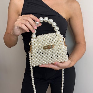 Perle Perlen Luxus Tasche, Braut Perlen Tasche, Design handgemachte Tasche, Ästhetische Mini weiße Perle Tasche, Damenhandtasche, kleine Perlentasche