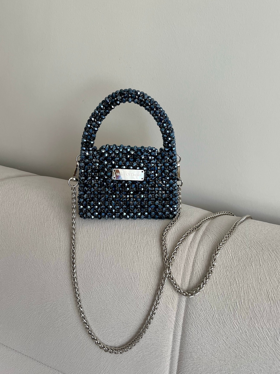 Handmade Crystal Beaded Handbag, Luxury Crystal Beaded Evening Bag