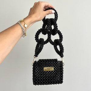 Schwarze Perlen Damen Handtasche, Luxus Perle Perlen Tasche, Damen Crossbody Tasche, Braut Perlen Tasche, ästhetische Mini Tasche, Perlenkette Handtasche
