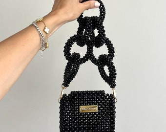 Black beaded crossbody bag hotsell