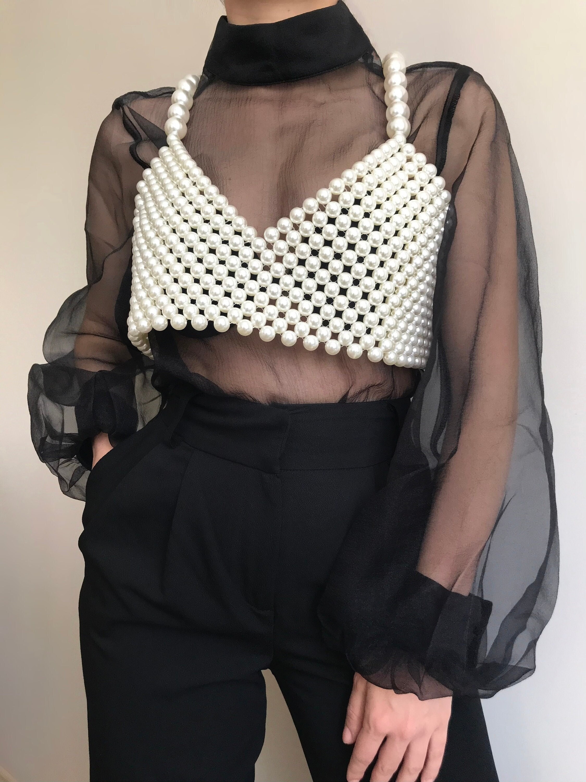 Handmade Pearl Beaded Crop Top: Bridal Wedding Vest