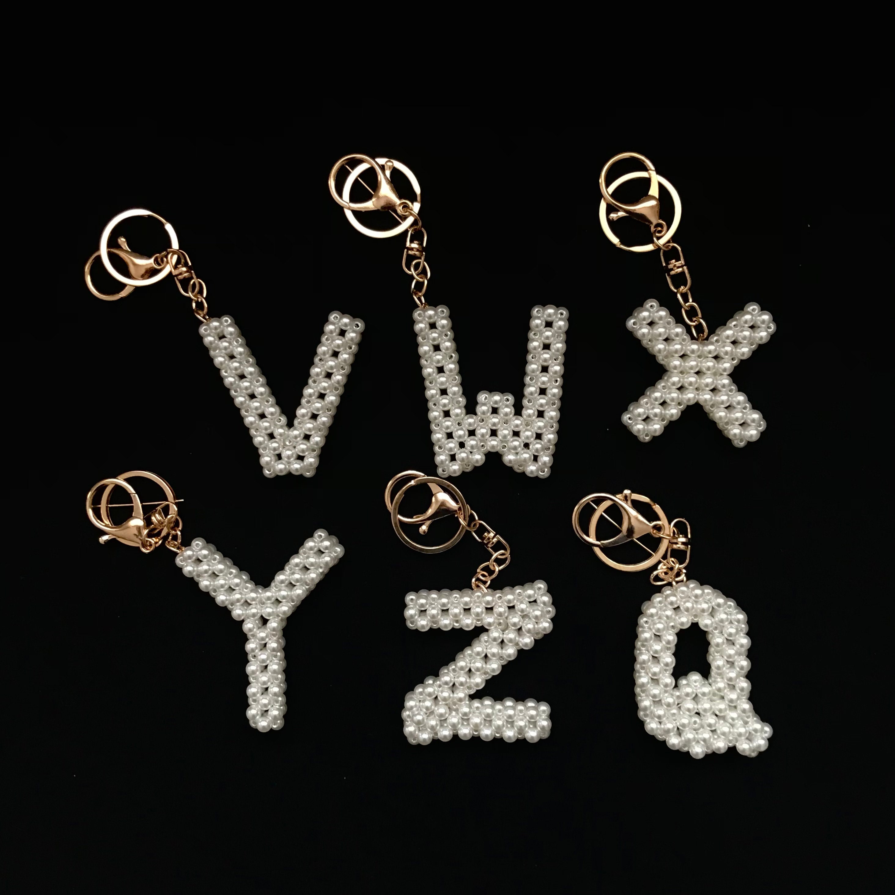 Personalized White Pearl Beaded Keychain, Custom Letter Keychain