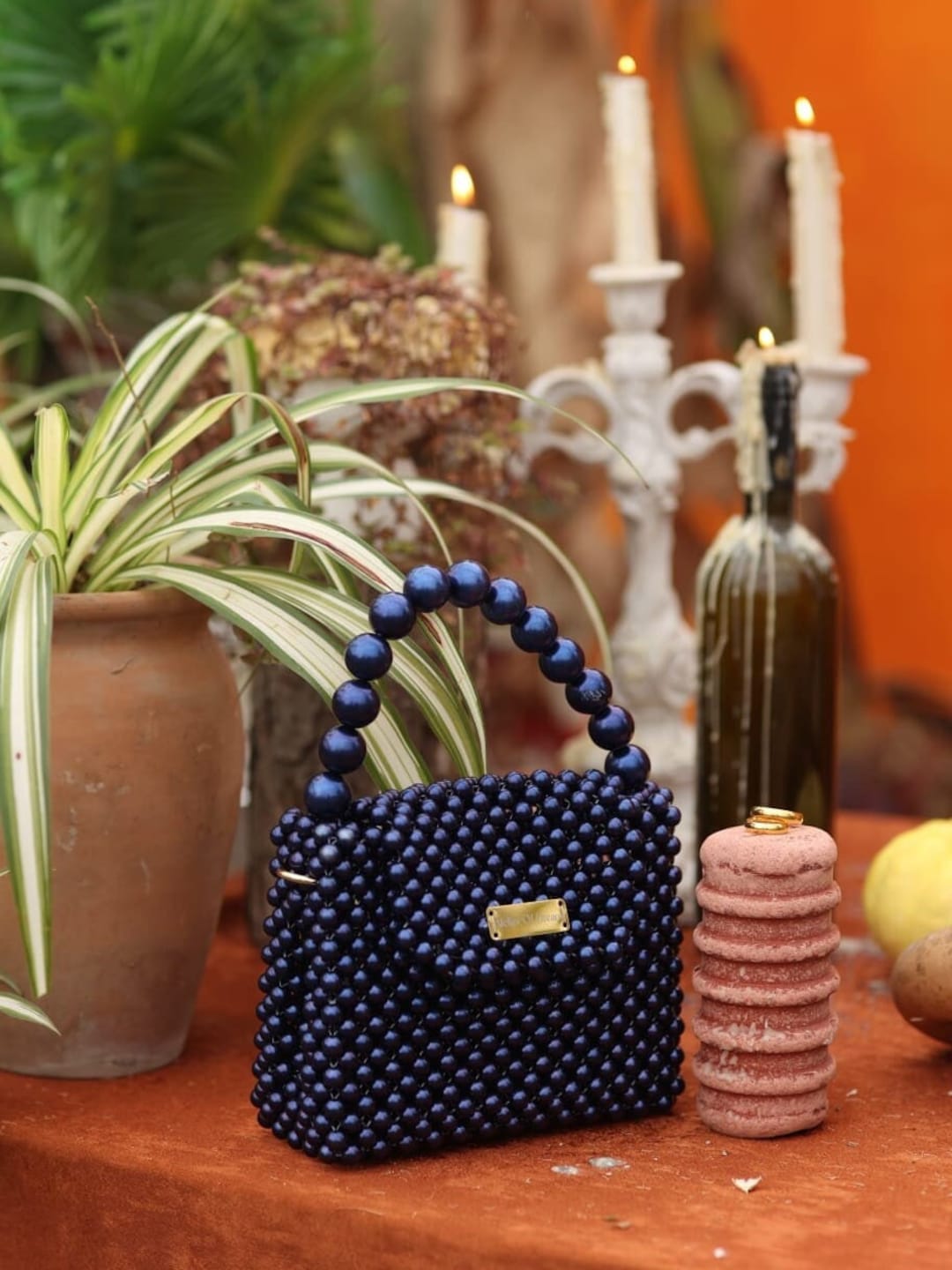 Handmade Pearl Beaded Bag: Navy Bridal Handbag - Etsy