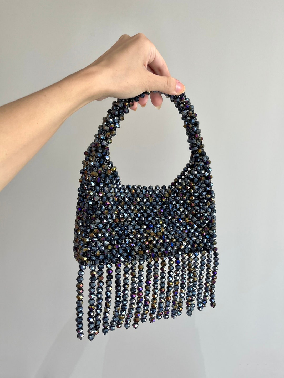 Handmade Crystal Beaded Handbag, Luxury Crystal Beaded Evening Bag