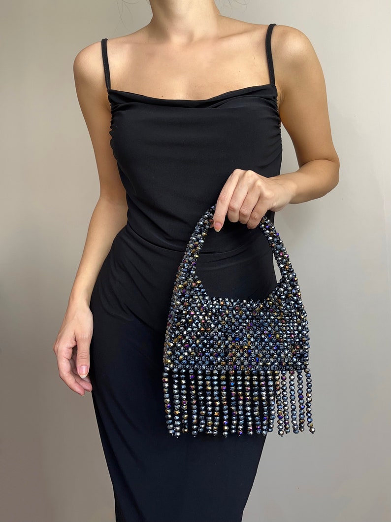 Handmade Crystal Beaded Handbag, Luxury Crystal Beaded Evening Bag