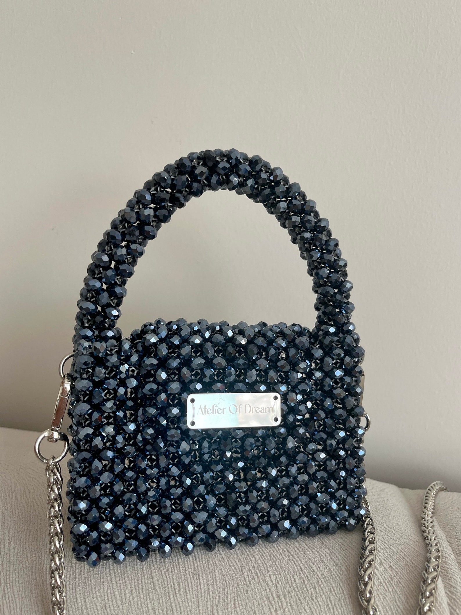 Handmade Crystal Beaded Handbag, Luxury Crystal Beaded Evening Bag