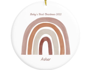 Personalized baby first Christmas ornament boho rainbow baby custom ornament