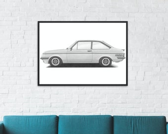 Ford Escort Mk 2 RS2000 Hand Drawn Print | RS2000 | Sketch | Car Gift | Car Wall Art | Garage Prints | Ford Art | Artist |