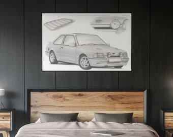 Ford Escort RS Turbo Montage  Hand Drawn Print | RS Turbo | Sketch | Car Gift | Car Wall Art | Garage Prints | Ford Art | Artist |