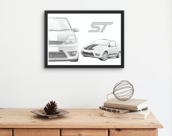 Ford Fiesta ST Hand Drawn Print | Fiesta ST  | Sketch | Car Gift | Car Wall Art | Garage Prints | Ford Art | Artist |