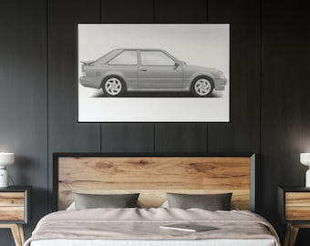 Ford Escort Mk 4 RS Turbo Side View Hand Drawn Print | RS2000 | Sketch | Car Gift | Car Wall Art | Garage Prints | Ford Art | Artist |