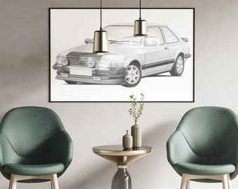 Ford Escort RS1600i Hand Drawn Print | RS Turbo | Sketch | Car Gift | Car Wall Art | Garage Prints | Ford Art | Artist |