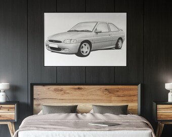 Ford Escort Mk6 RS2000  Hand Drawn Print | RS2000 | Sketch | Car Gift | Car Wall Art | Garage Prints | Ford Art | Artist |